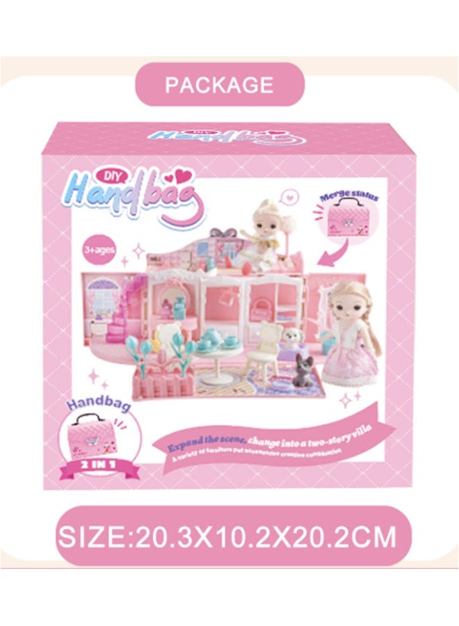 بيوينتي 2 طوابق حقيبة هائلة Dollhouse لعب مجموعة مع غرفتين ، 1 حقيبة لتجميع غرفة النوم والأثاث والحديقة والحيوانات الأليفة DIY تظاهر لعب بيت الدمية للبنات. - Image 3